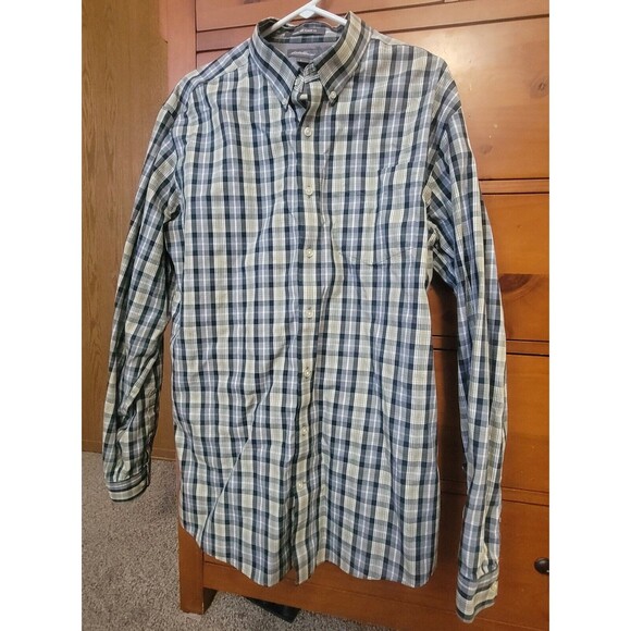 Eddie Bauer Button Down Shirt XL Tall Cotton Blue & Yellow Plaid - Picture 1 of 6